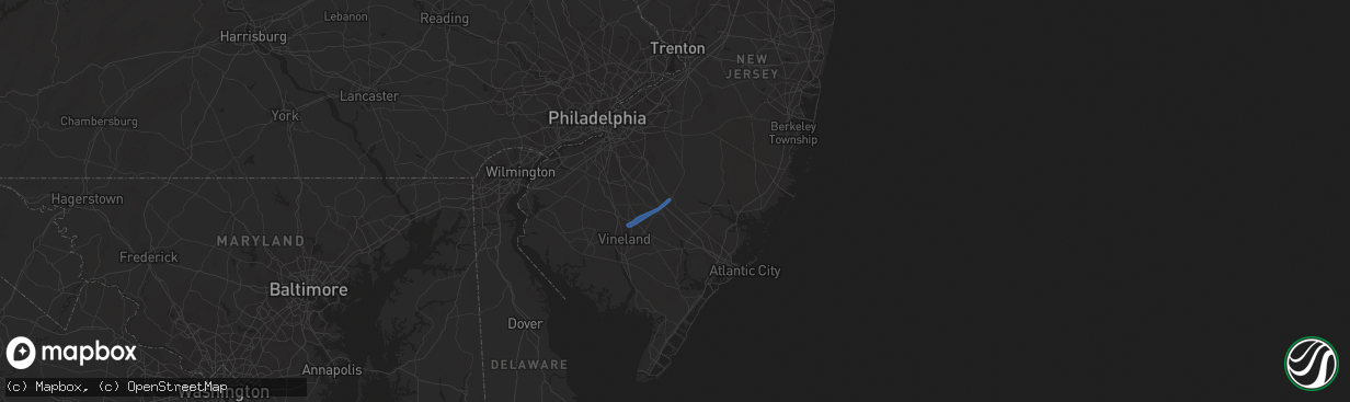 Hail map in Hammonton, NJ on August 2, 2020