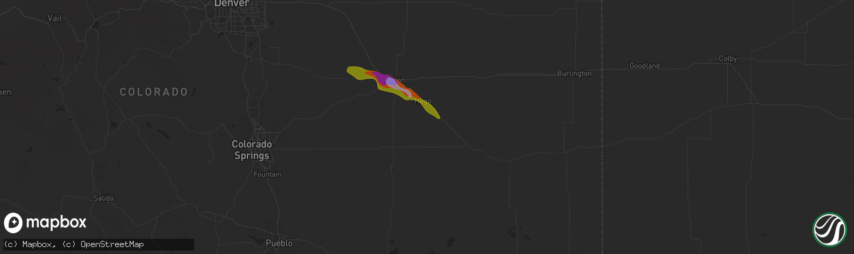 Hail map in Hugo, CO on August 2, 2020