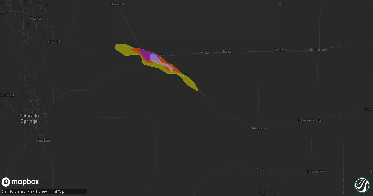 Hail map in Hugo, CO on August 2, 2020