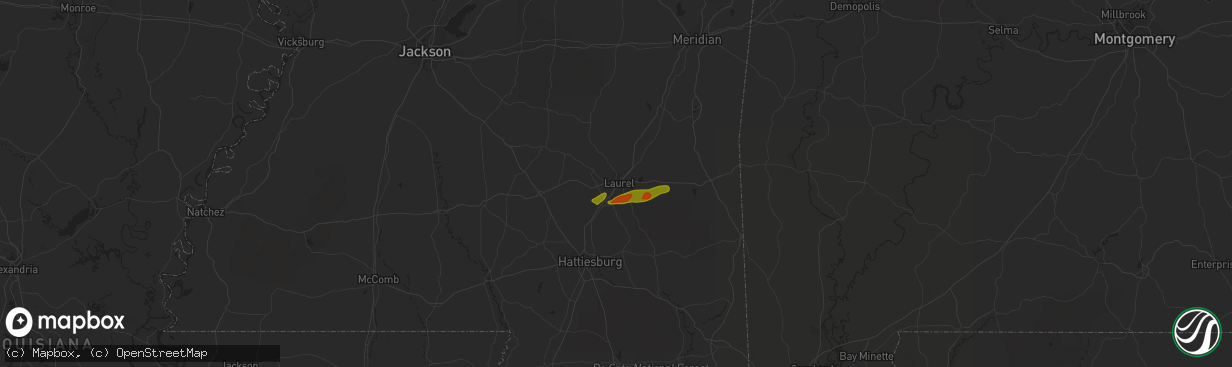 Hail map in Laurel, MS on August 2, 2020