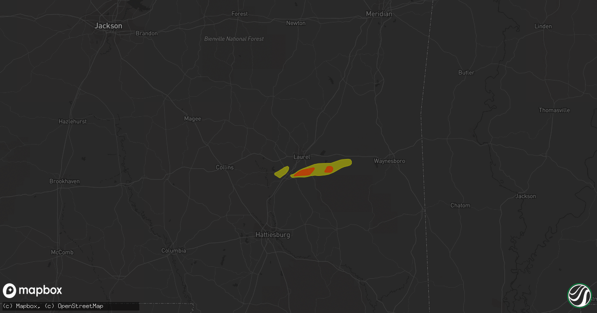 Hail map in Laurel, MS on August 2, 2020
