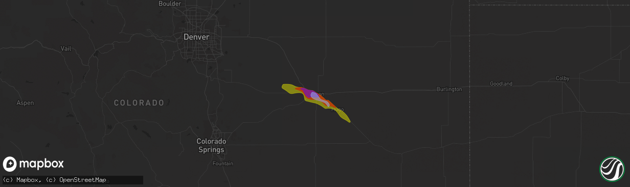 Hail map in Limon, CO on August 2, 2020