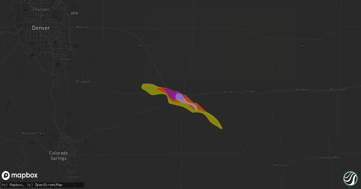 Hail map in Limon, CO on August 2, 2020