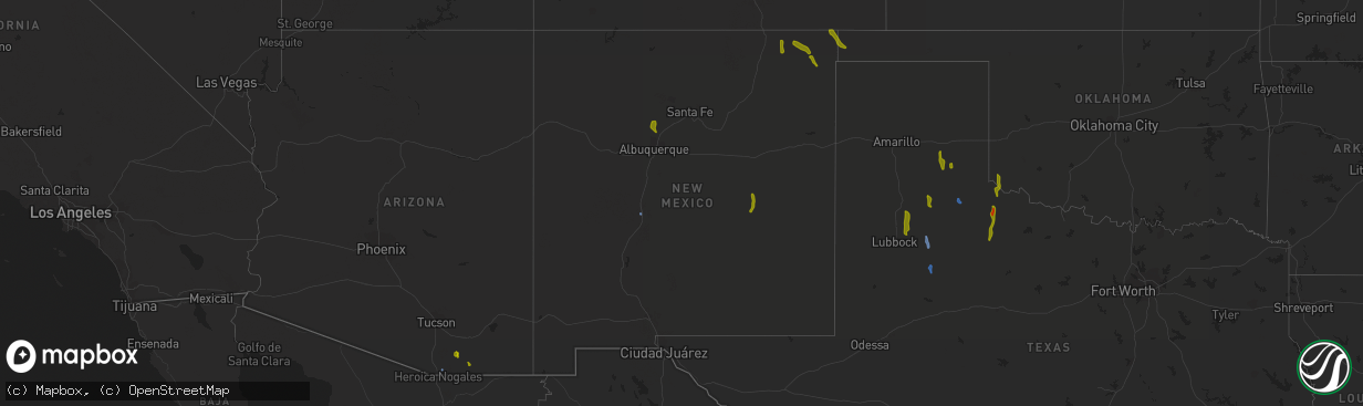 Hail map in New Mexico on August 2, 2020