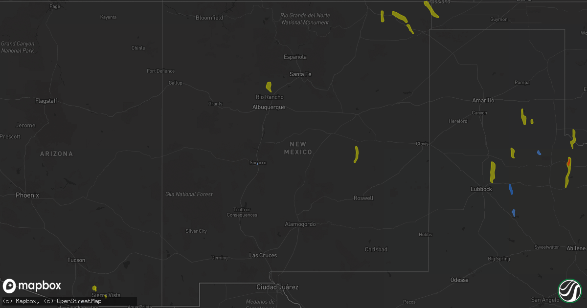 Hail map in New Mexico on August 2, 2020