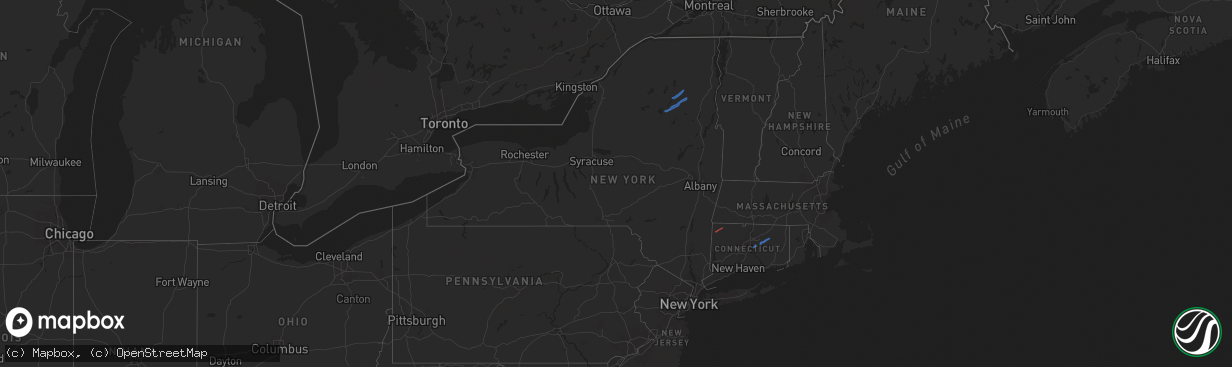 Hail map in New York on August 2, 2020