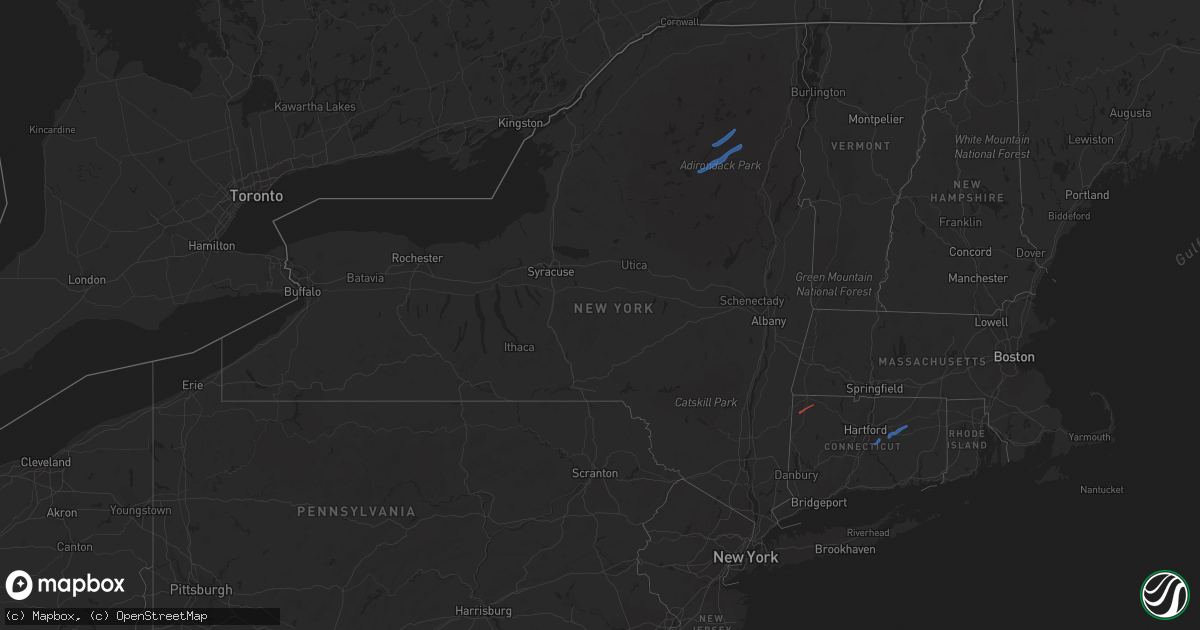 Hail map in New York on August 2, 2020