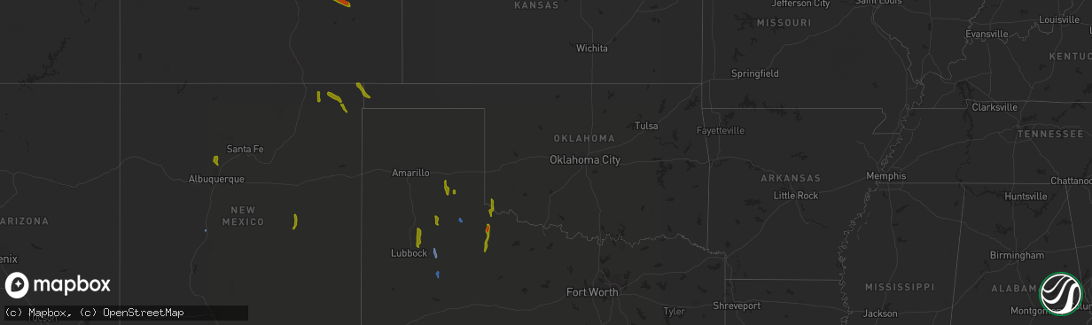 Hail map in Oklahoma on August 2, 2020