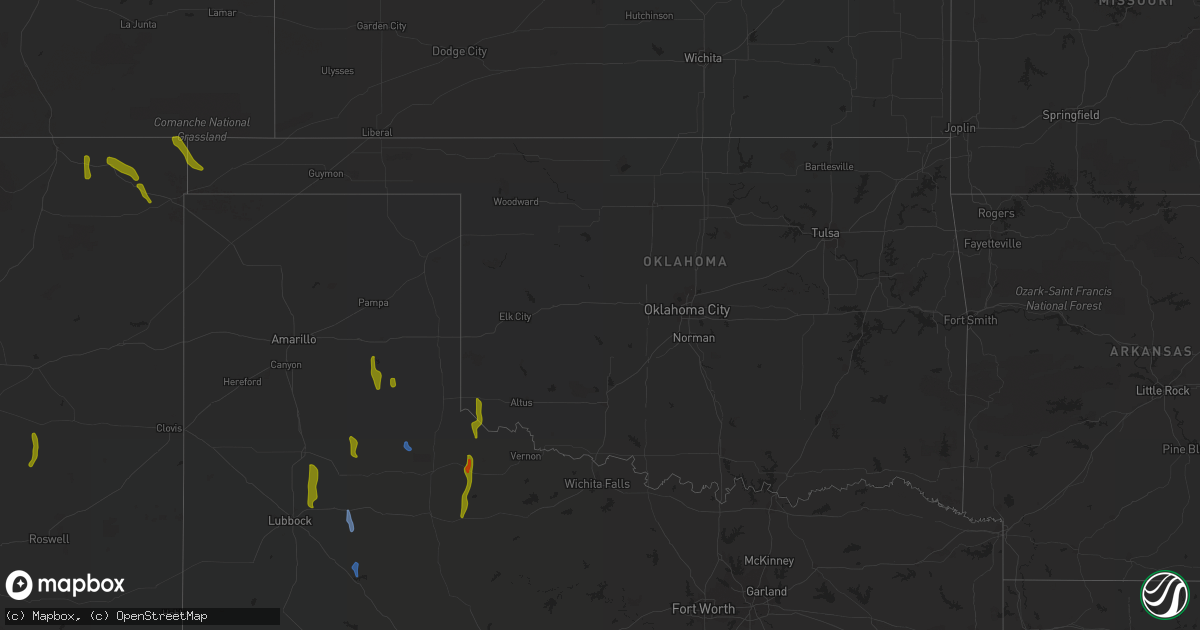 Hail map in Oklahoma on August 2, 2020