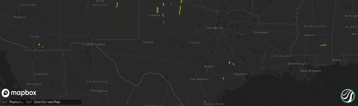 Hail map in Texas on August 2, 2020