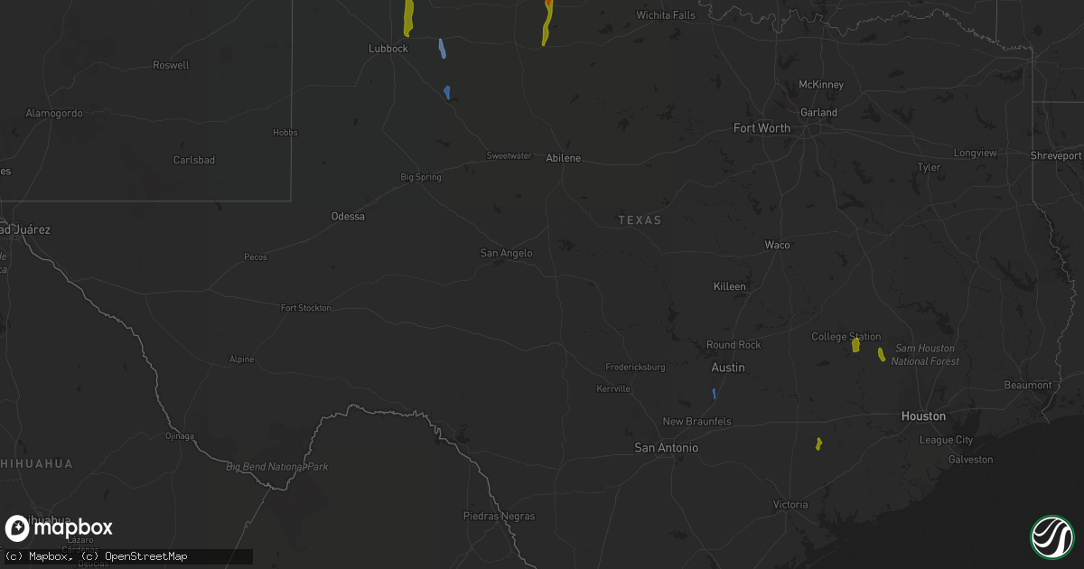 Hail map in Texas on August 2, 2020