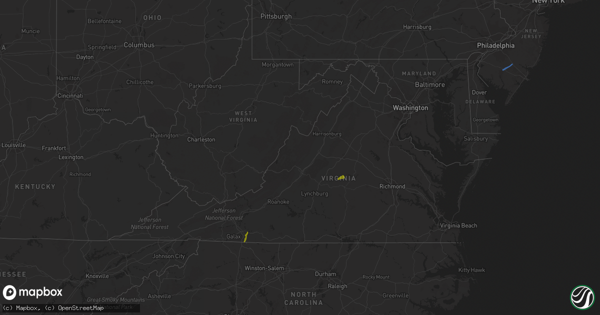 Hail map in Virginia on August 2, 2020