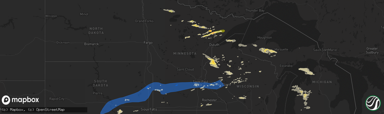 Hail map in Minnesota on August 2, 2022