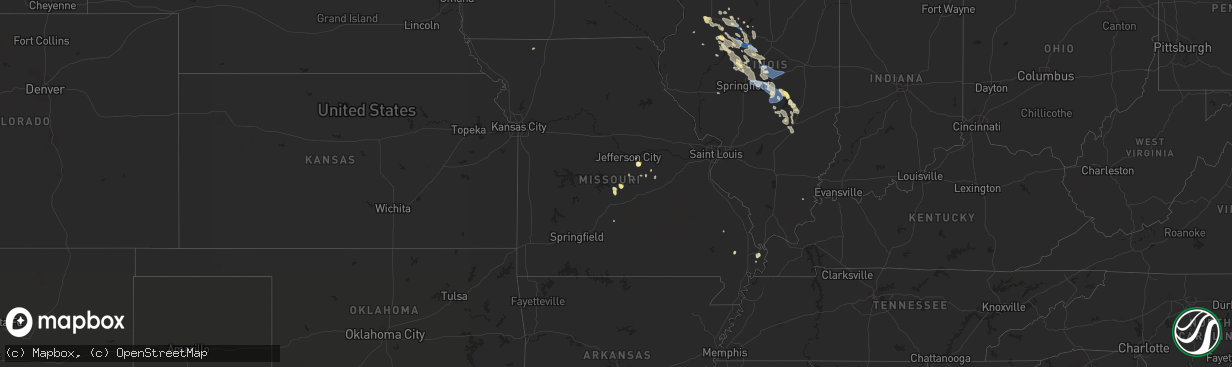 Hail map in Missouri on August 2, 2022