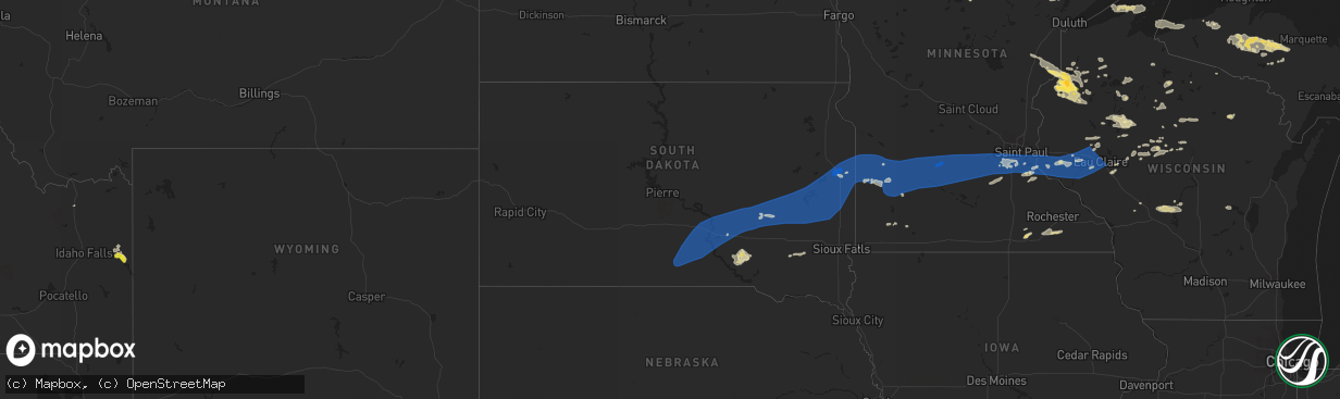 Hail map in South Dakota on August 2, 2022