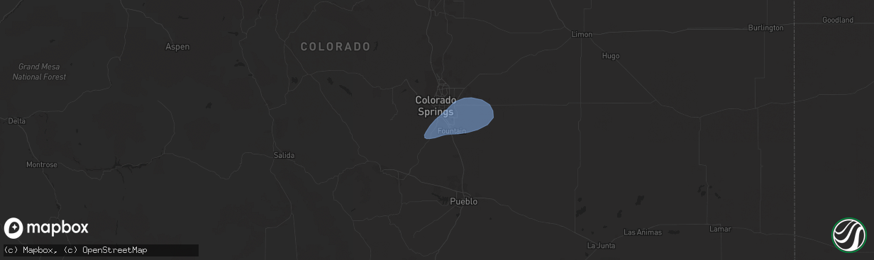 Hail map in Colorado Springs, CO on August 2, 2023