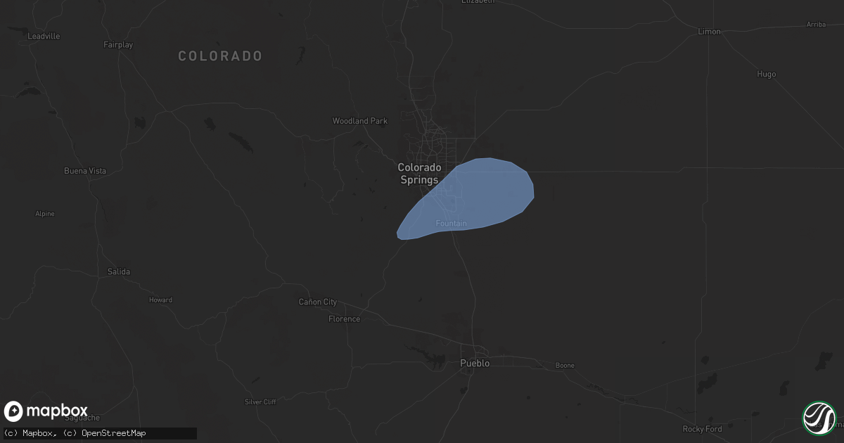 Hail map in Colorado Springs, CO on August 2, 2023