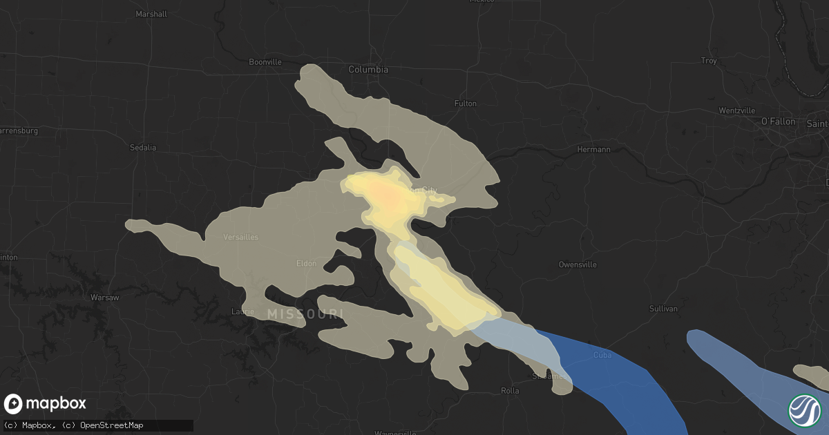 Hail map in Jefferson City, MO on August 2, 2023
