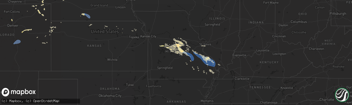 Hail map in Missouri on August 2, 2023