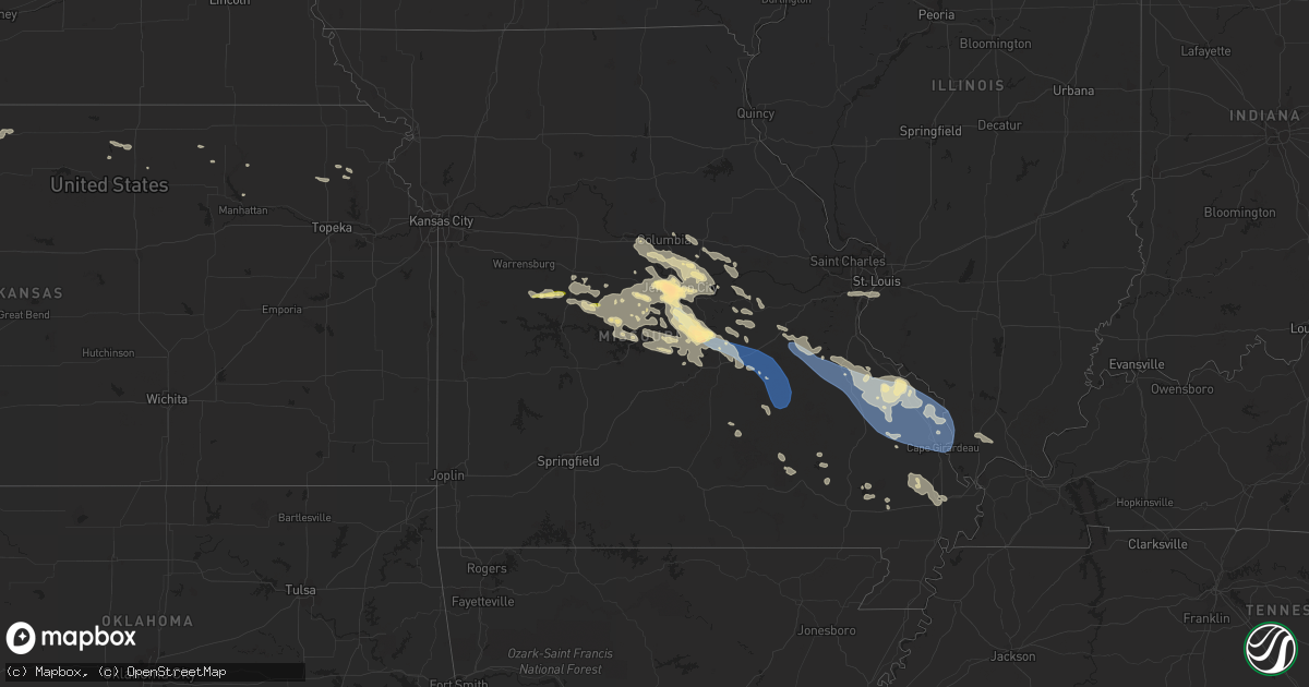 Hail map in Missouri on August 2, 2023