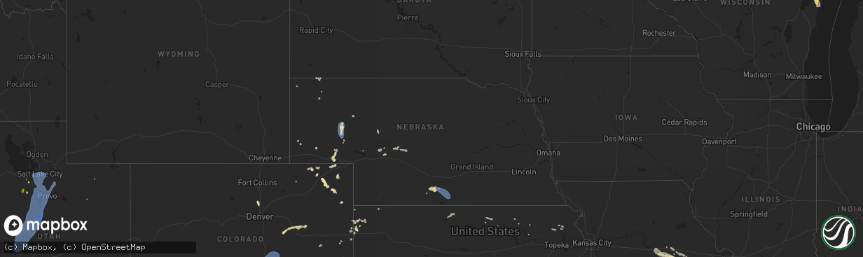 Hail map in Nebraska on August 2, 2023