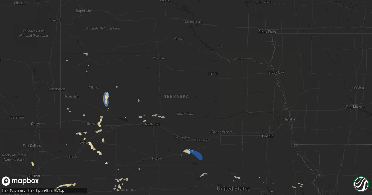 Hail map in Nebraska on August 2, 2023