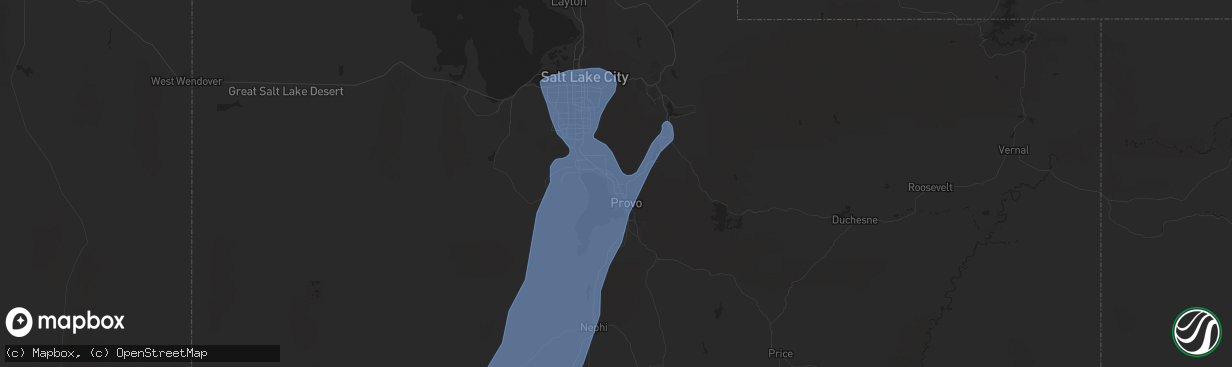 Hail map in Orem, UT on August 2, 2023