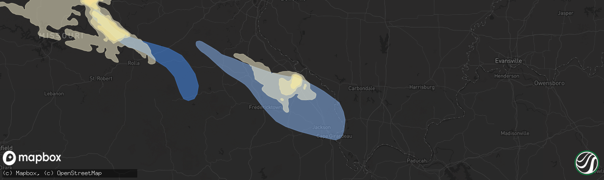 Hail map in Perryville, MO on August 2, 2023