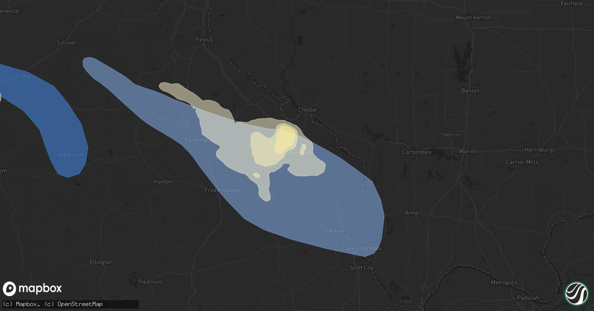 Hail map in Perryville, MO on August 2, 2023