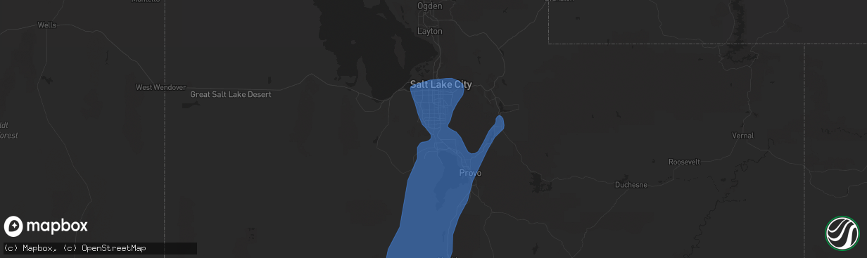 Hail map in Riverton, UT on August 2, 2023