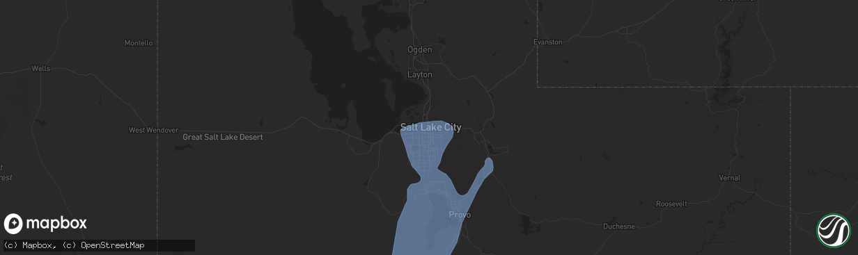 Hail map in Salt Lake City, UT on August 2, 2023