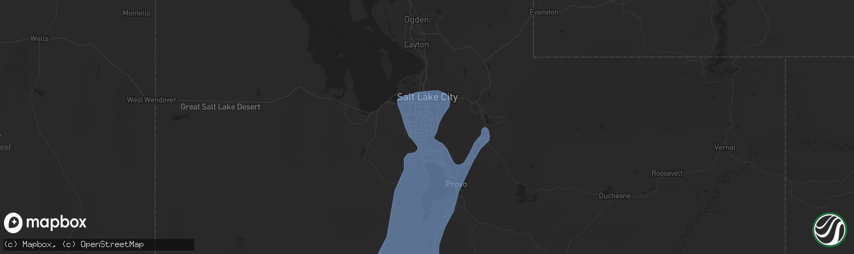 Hail map in Sandy, UT on August 2, 2023