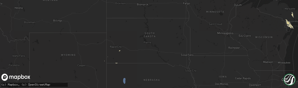 Hail map in South Dakota on August 2, 2023