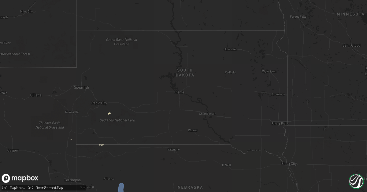Hail map in South Dakota on August 2, 2023