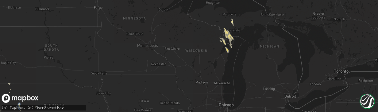 Hail map in Wisconsin on August 2, 2023