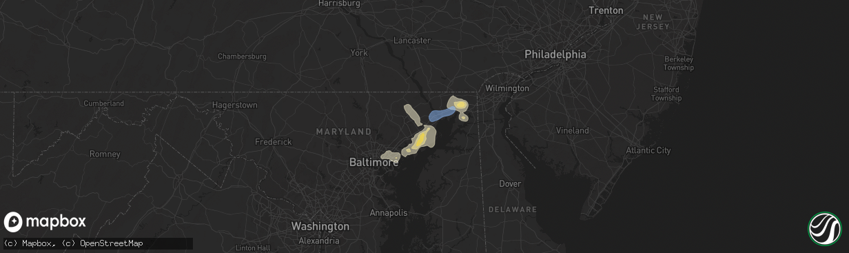 Hail map in Aberdeen, MD on August 2, 2024