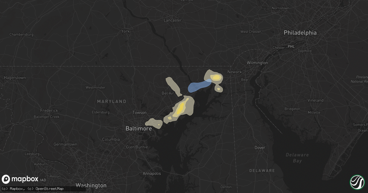 Hail map in Aberdeen, MD on August 2, 2024