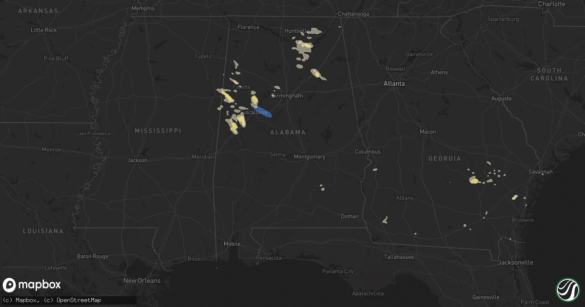 Hail map in Alabama on August 2, 2024