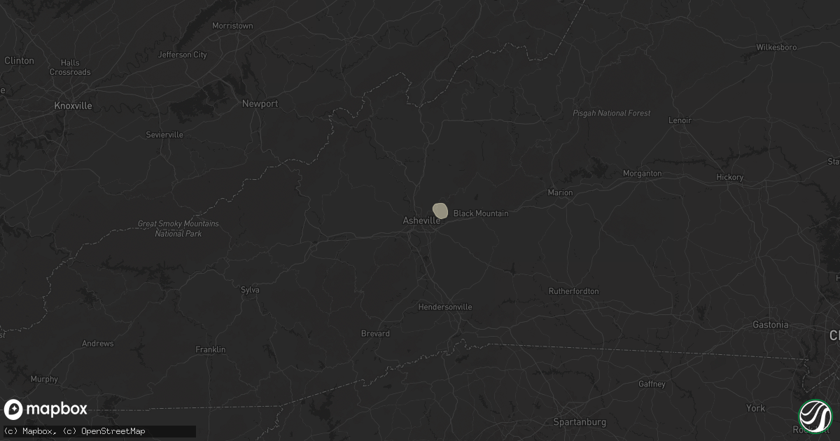 Hail map in Asheville, NC on August 2, 2024