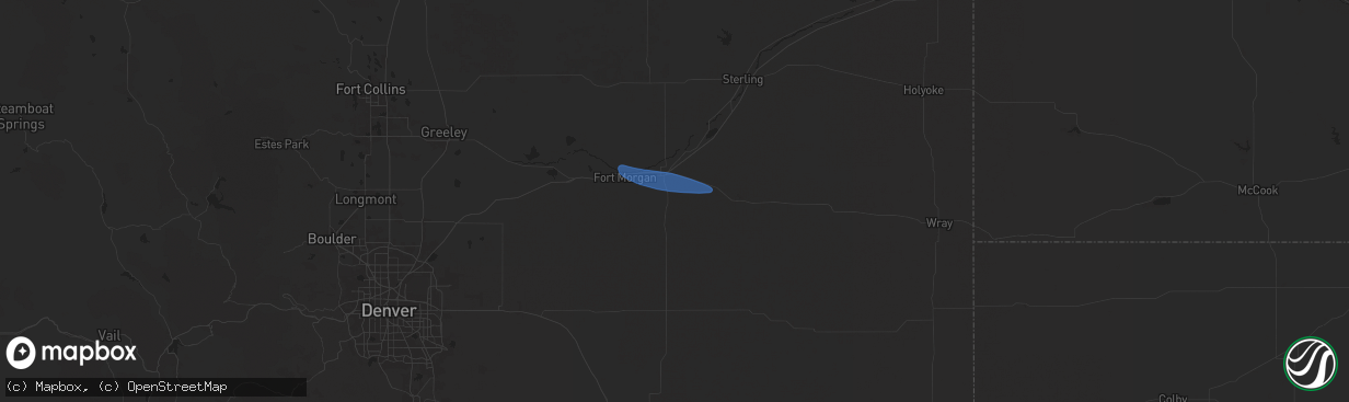 Hail map in Brush, CO on August 2, 2024