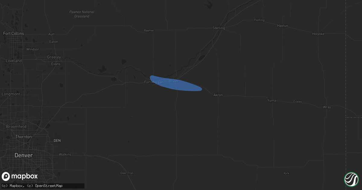 Hail map in Brush, CO on August 2, 2024
