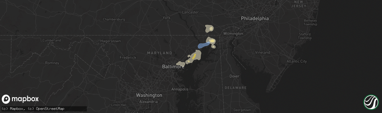 Hail map in Edgewood, MD on August 2, 2024