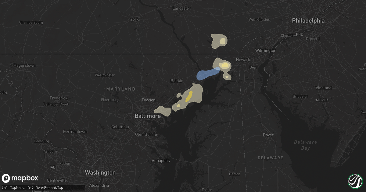 Hail map in Edgewood, MD on August 2, 2024