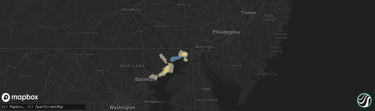 Hail map in Elkton, MD on August 2, 2024