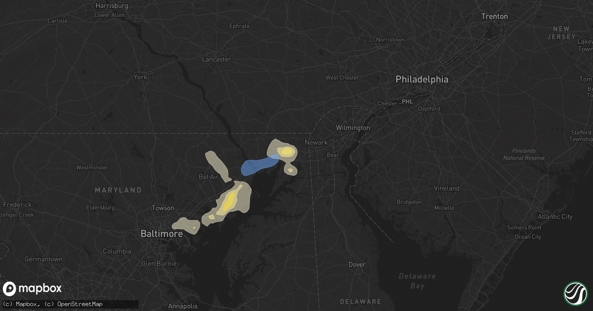 Hail map in Elkton, MD on August 2, 2024