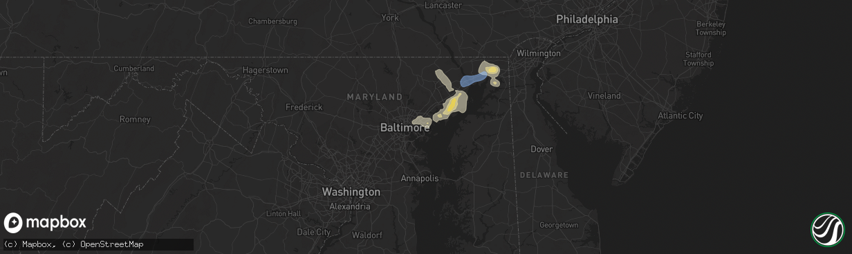 Hail map in Essex, MD on August 2, 2024