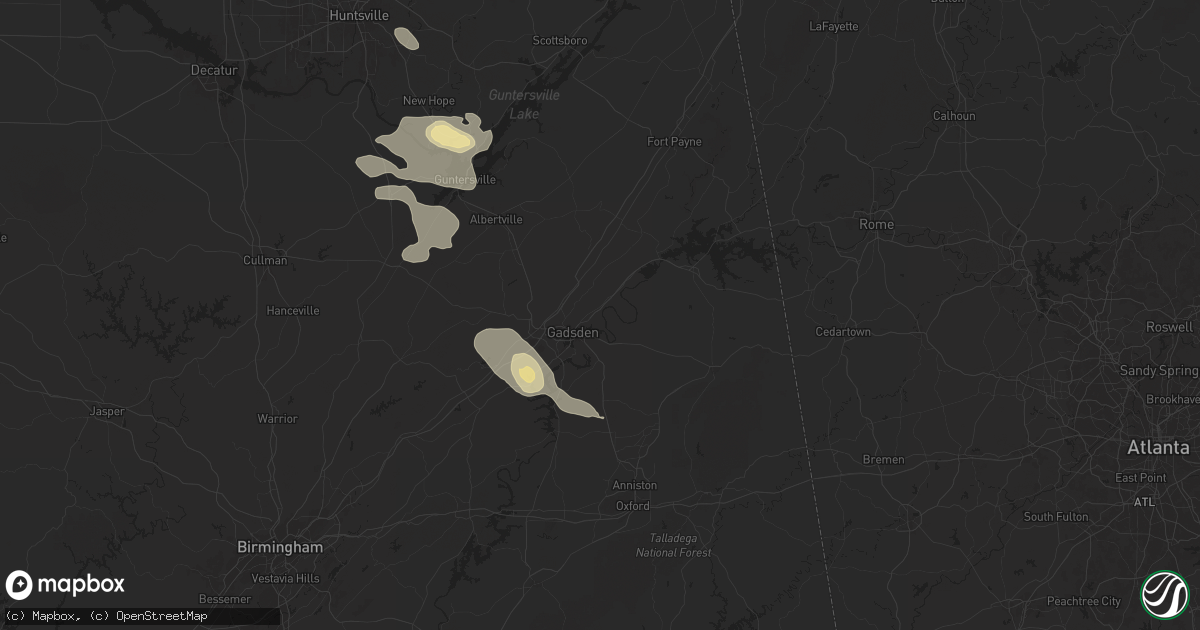 Hail map in Gadsden, AL on August 2, 2024