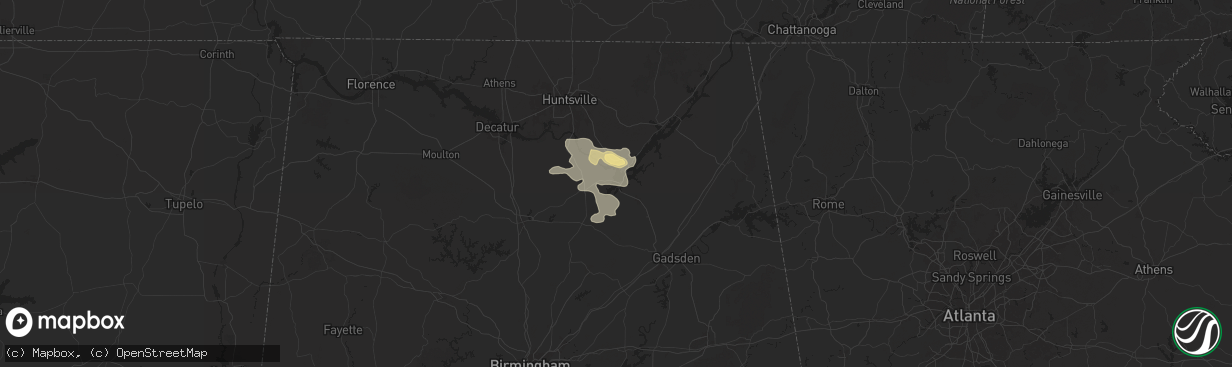 Hail map in Guntersville, AL on August 2, 2024