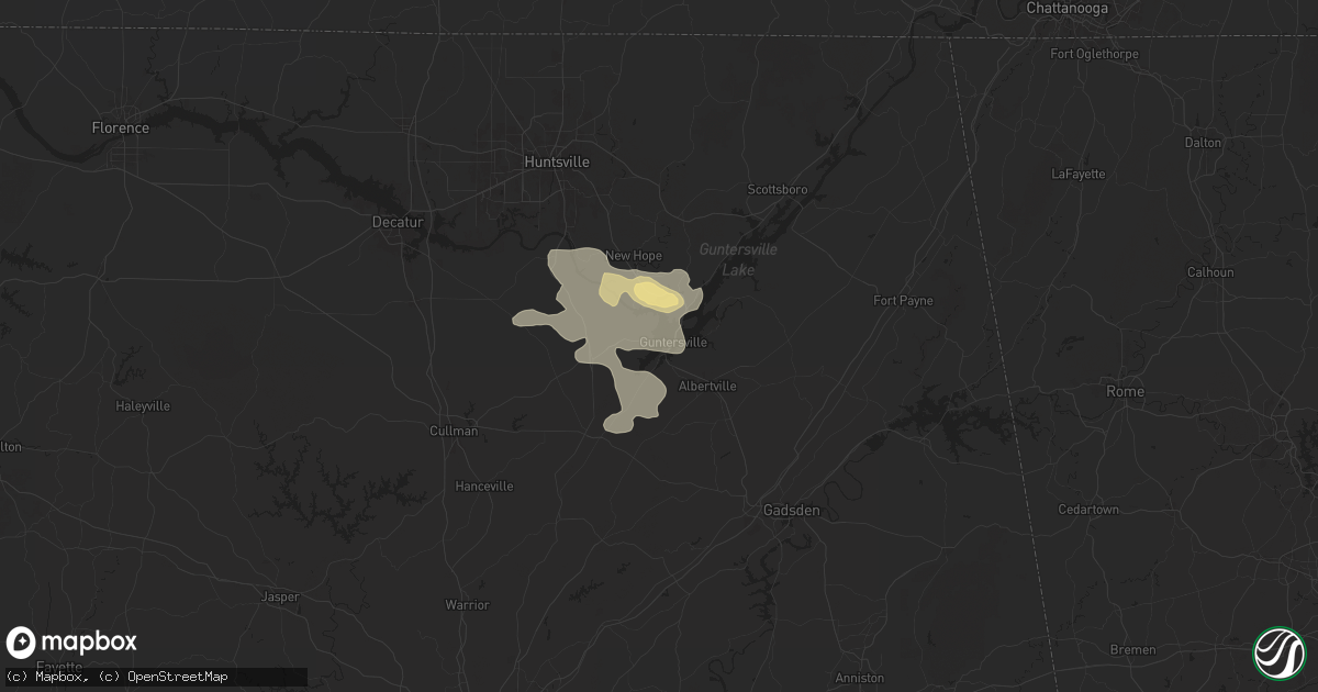 Hail map in Guntersville, AL on August 2, 2024