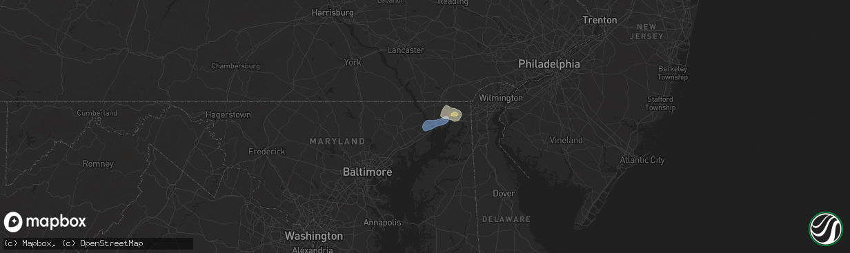 Hail map in Havre De Grace, MD on August 2, 2024